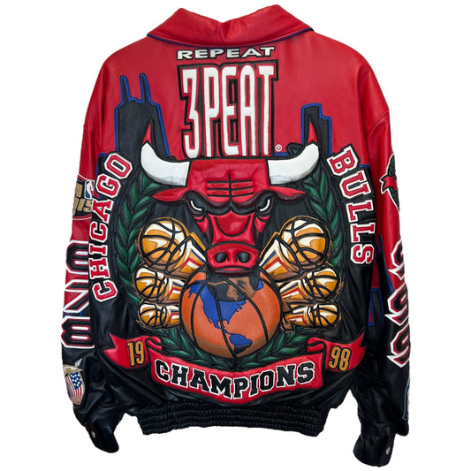 Jeff Hamilton Chicago Bulls Jacket Mens XL Repeat 3-Peat Leather 90's Vintage