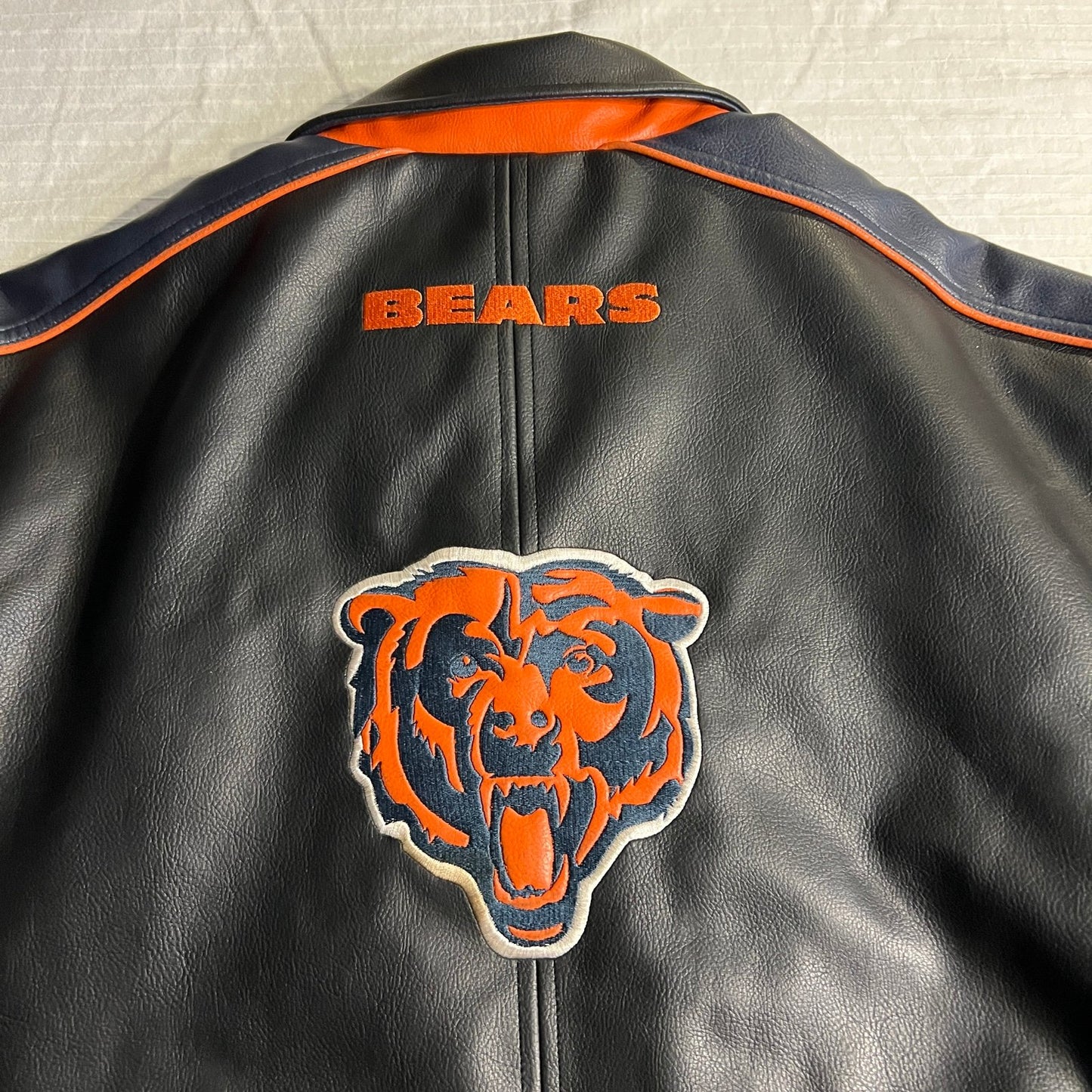 Chicago Bears Jacket Mens XL G-III Full Zip NFL Black Polyvinyl Embroidered