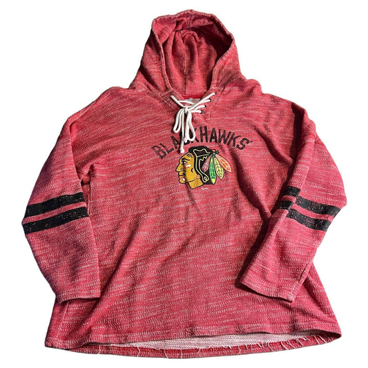 Chicago Blackhawks Hoodie Womens Large Red Pullover Sweat Shirt Sweater NHL