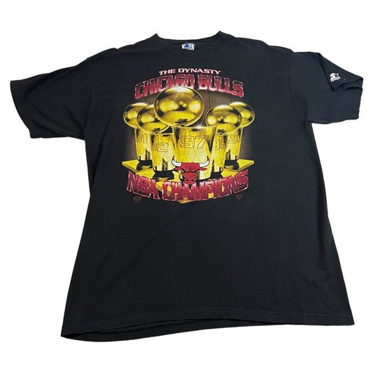 Vintage Chicago Bulls Shirt Mens Large STARTER Short Sleeve Black 1997 Champions