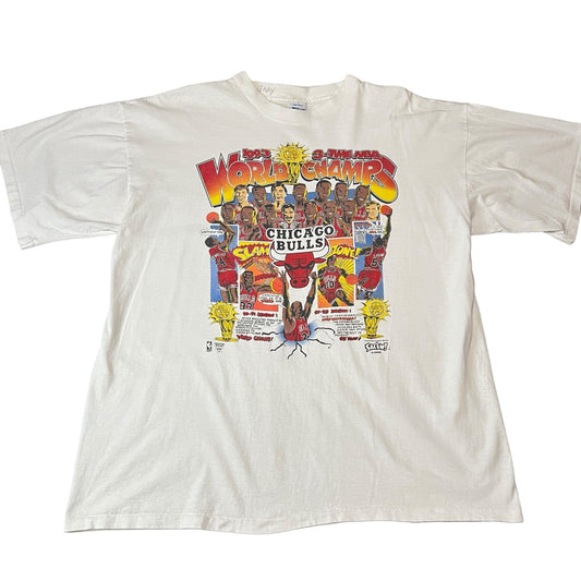 Vintage Chicago Bulls 1993 3-Time Champs Comic Shirt Mens 2XL XXL Salem Sports