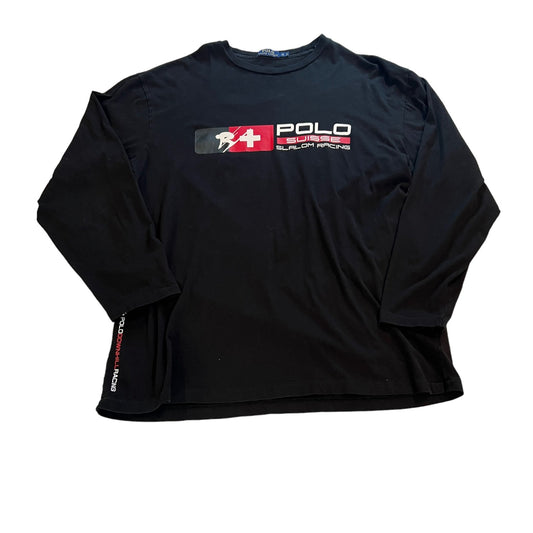 Polo Ralph Lauren Shirt Mens Large Tall Black Suisee Slalom Racing Long Sleeve