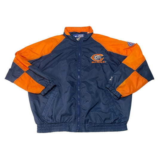 Vintage STARTER Chicago Bears Jacket Windbreaker Mens XL NFL Blue Orange Zip Up