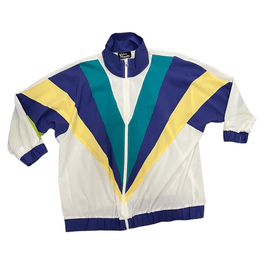 Vintage 80's Silver Thread Full Zip Pastel Color Windbreaker Jacket Women's 2XL