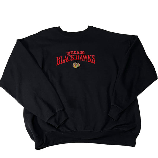 Vintage Chicago Blackhawks Sweater Mens 2XL XXL Black Crewneck 90's Embroidered