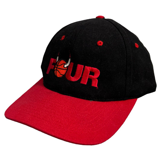 Vintage Chicago Bulls 'Four' Embroidered Logo Snapback Hat Cap Black/Red