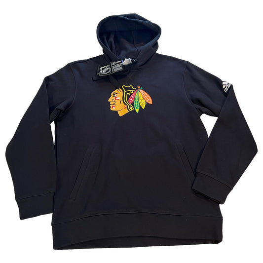 NWT Chicago Blackhawks Hoodie Mens Medium Black Adidas NHL Pullover Sweat Shirt