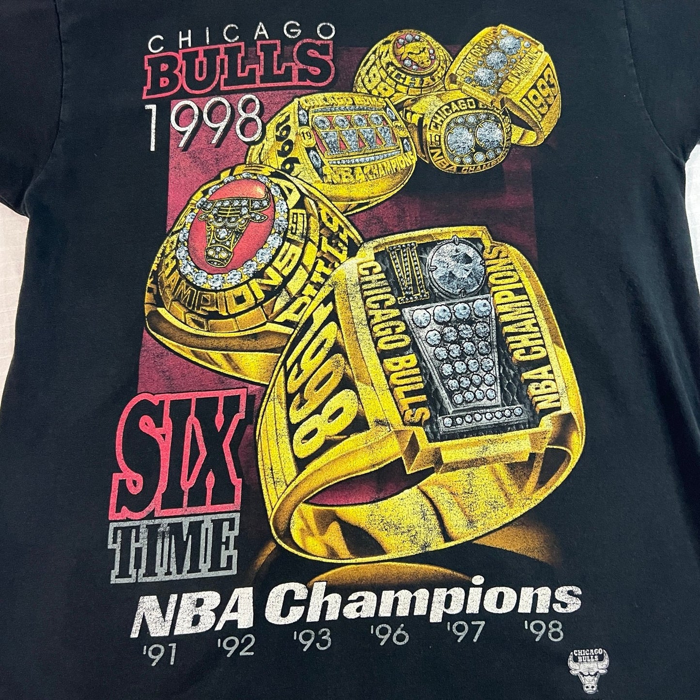 Vintage Chicago Bulls Shirt Mens Medium 1998 Pro Player Black Six Time Champions