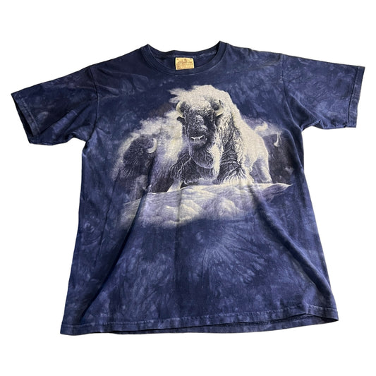 Vintage The Mountain Shirt Mens Medium Blue Bison Short Sleeve Animal 90's
