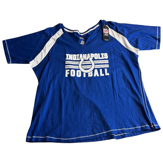 NWT Indianapolis Colts Shirt Womens Large Blue Football NFL V-Neck Short Sleeve