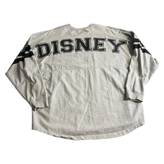 Disney Spirit Jersey Shirt Womens XL Gray Long Sleeve Mickey Mouse Varsity Comfy