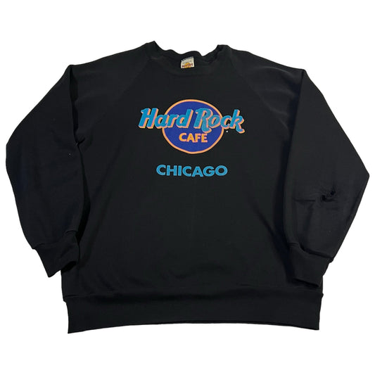 Vintage Hard Rock Cafe Sweater Mens Large Black Y2K Crewneck Pullover Blue