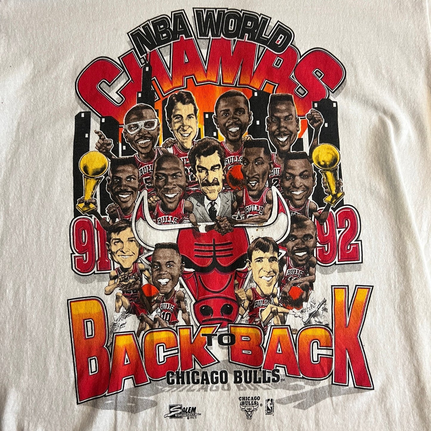 Vintage Chicago Bulls Shirt Mens Large Caricature 1992 Salem Sports Short Sleeve