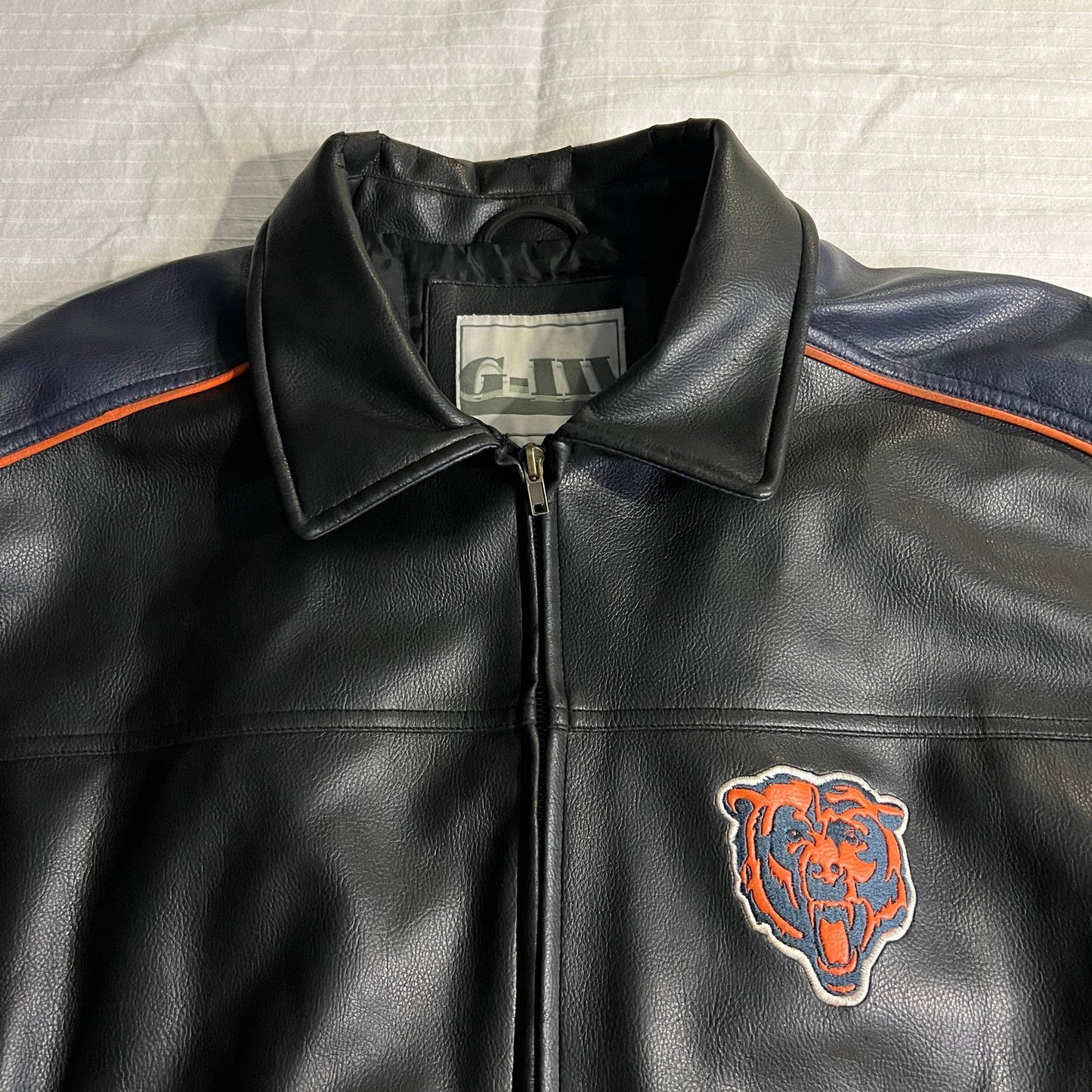 Chicago Bears Jacket Mens XL G-III Full Zip NFL Black Polyvinyl Embroidered