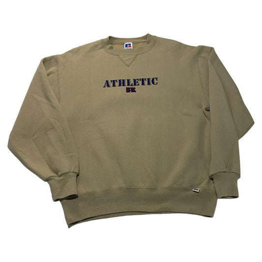 Vintage Russell Athletic Sweater Medium Tan Brown 90's Crewneck Spell Out