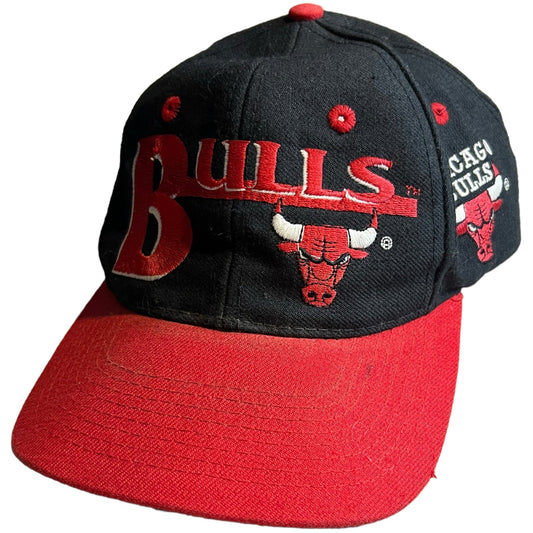 Vintage Chicago Bulls Hat Snapback NBA Drew Pearson Cap Wool Black Red