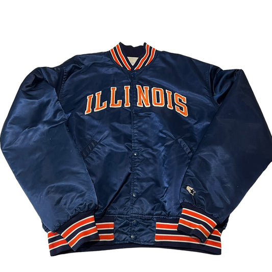 Vintage University of Illinois STARTER Bomber Jacket Varsity Mens XL Blue NCAA