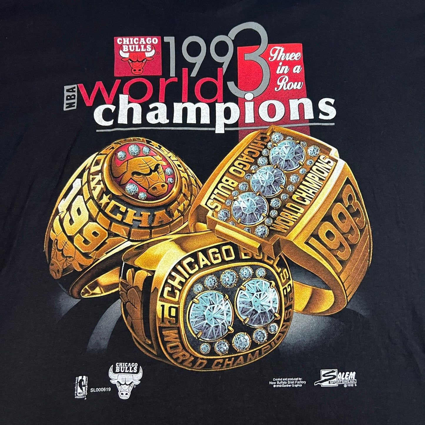 Vintage Chicago Bulls Shirt Mens XL Salem Sports 1993 Champions Short Sleeve