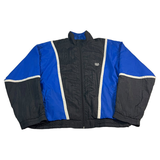 Vintage Olympics Jacket Mens Large JC Penney USA Black Blue Color Block Zip Up