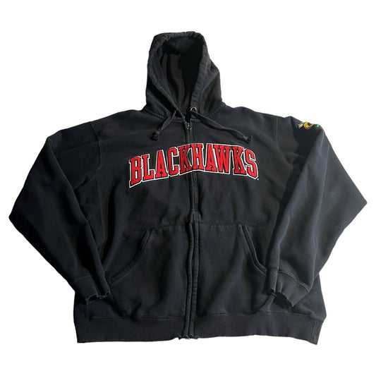 Chicago Blackhawks Jacket Womens Large Black Hoodie NHL Full Zip Sweat Shirt