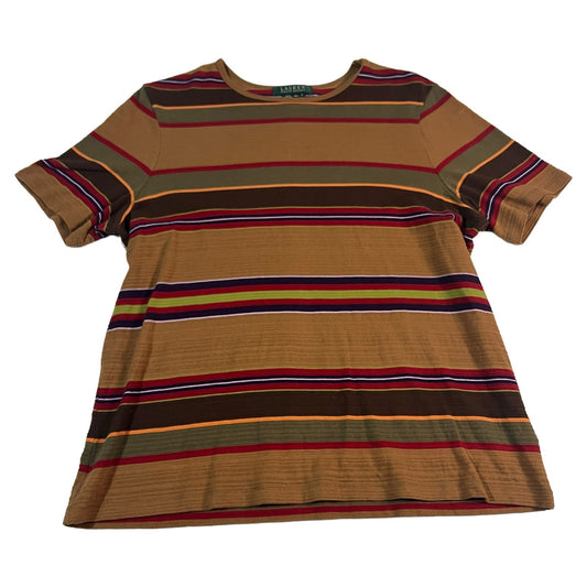 Polo Ralph Lauren Shirt Womans 1X XL Brown Stripes Short Sleeve Y2K
