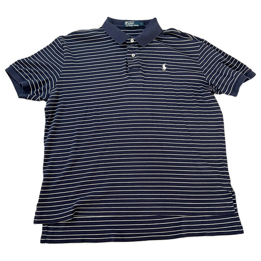Polo Ralph Lauren Polo Shirt Mens Large Golf Stripped Navy Blue Short Sleeve SS