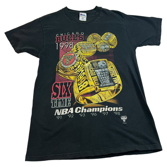Vintage Chicago Bulls Shirt Mens Medium 1998 Pro Player Black Six Time Champions
