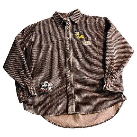 Disney Button Up Shirt Men's Large Long Sleeve Corduroy Brown Embroidered