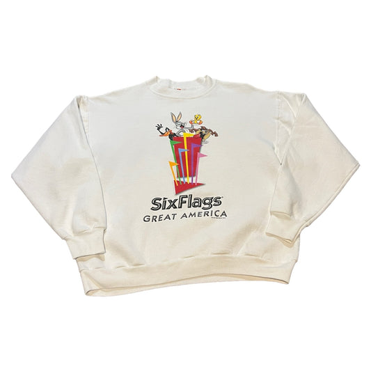 Vintage Six Flags Great America Sweater 1999 Adult Large White Looney Tunes