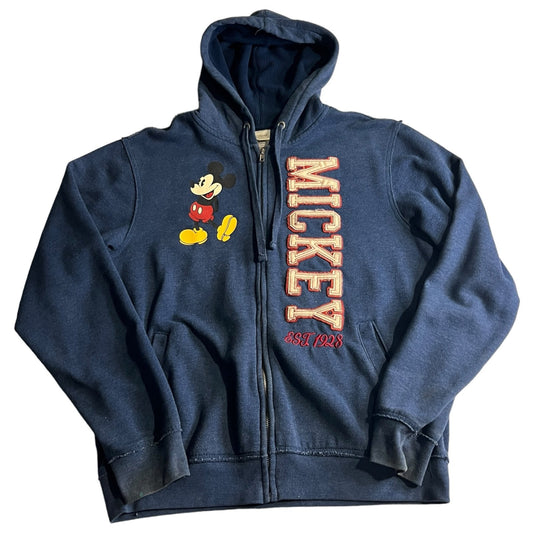 Disney Mickey Mouse Hoodie Womens Medium Sweat Shirt Blue Full Zip Embroidered
