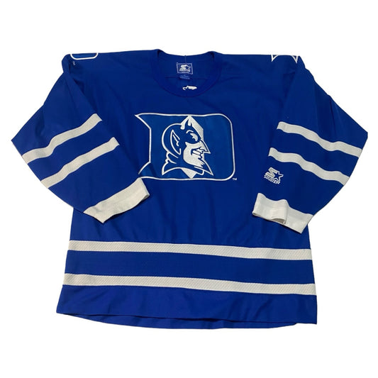 Vintage Duke STARTER Hockey Jersey Mens Large Blue Embroidered Stitch NCAA