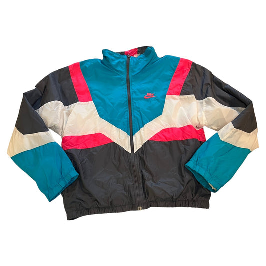 Vintage Nike Jacket Womens Small Windbreaker Blue Pink Full Zip Coat 90's Swoosh
