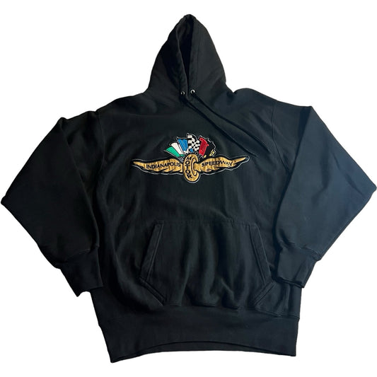 Vintage Indianapolis Motor Speedway Hoodie Mens Large Black Pullover Sweat SHirt