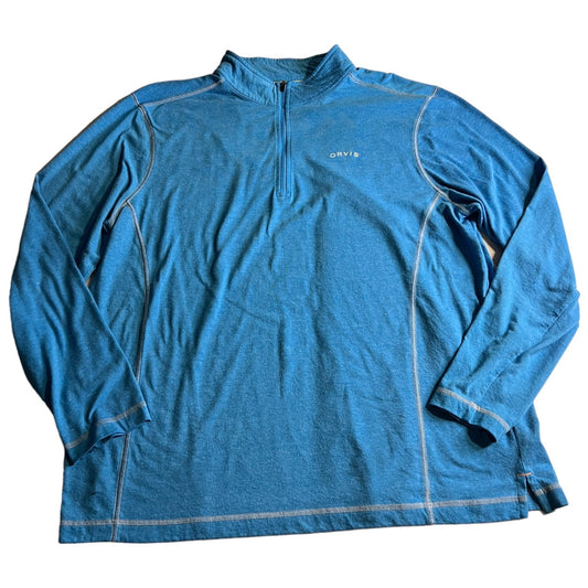 Orvis Sweat Shirt Womens XL Quarter Zip Blue Pullover Outdoors Hiking LongSleeve