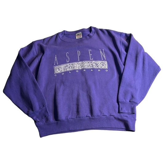 Vintage Colorado Aspen Sweater Womens XL Purple Crewneck Sweat Shirt Pullover