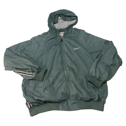 Vintage Nike Jacket Mens 2XL XXL 90's Windbreaker Hooded Zip Up Green Swoosh