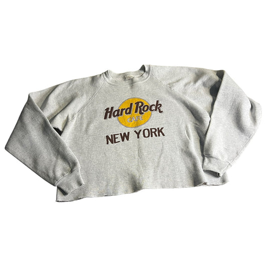 Hard Rock Cafe Sweater Womens XL Cropped New York Heather Gray Sweat Shirt Y2K