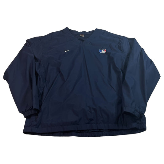 Vintage Nike MLB Jacket Mens XL Windbreaker Pullover V-Neck Blue Basic Essential