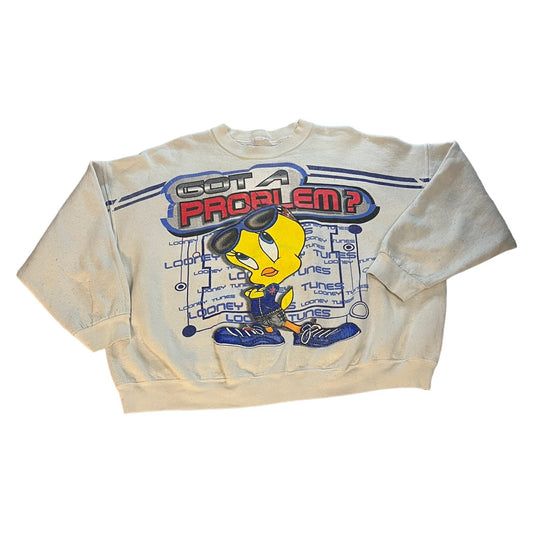 Vintage Tweety Sweater Mens Large White Got a Problem Looney Tunes Sweat Shirt