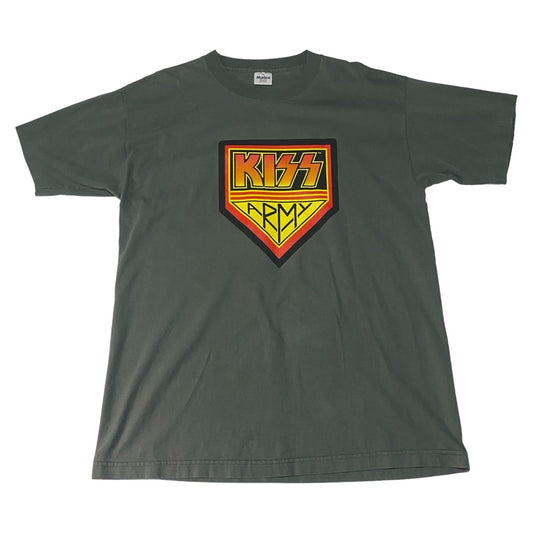 Vintage KISS Army Tour 1996 Shirt Mens XL Murina Green Short Sleeve Band Music