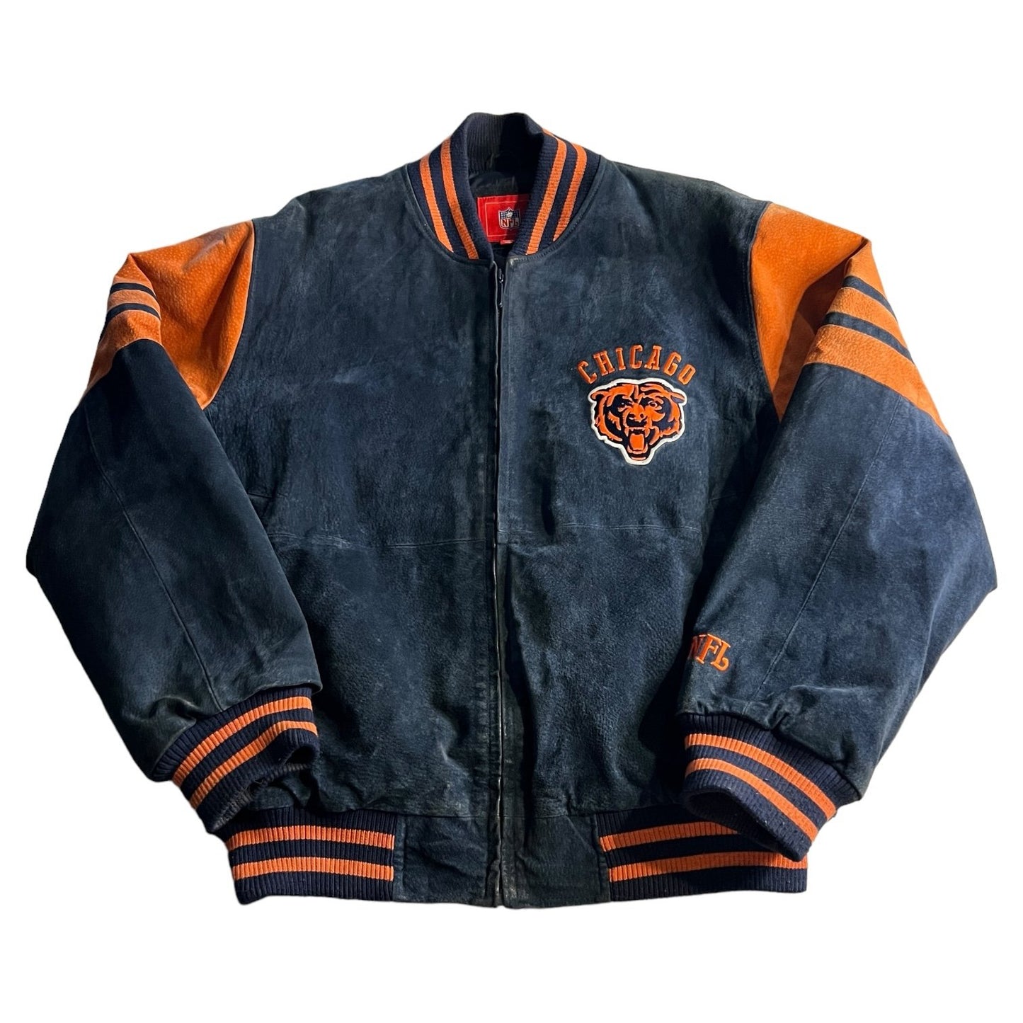 Chicago Bears Leather Jacket Mens Medium Full Zip NFL G-III Blue Orange