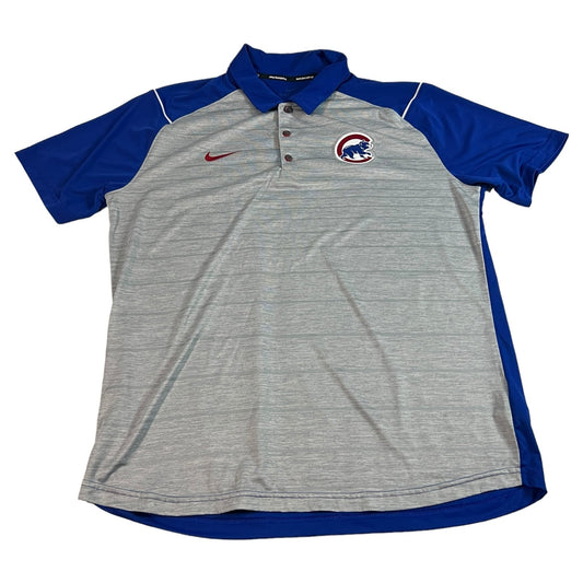 Chicago Cubs Polo Shirt Mens XL Nike Dri Fit Short Sleeve Gray Blue MLB