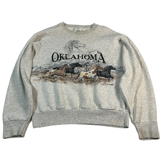 Vintage Horses Pony Sweater Mens Medium Oklahoma San Segal Heather Gray Crewneck