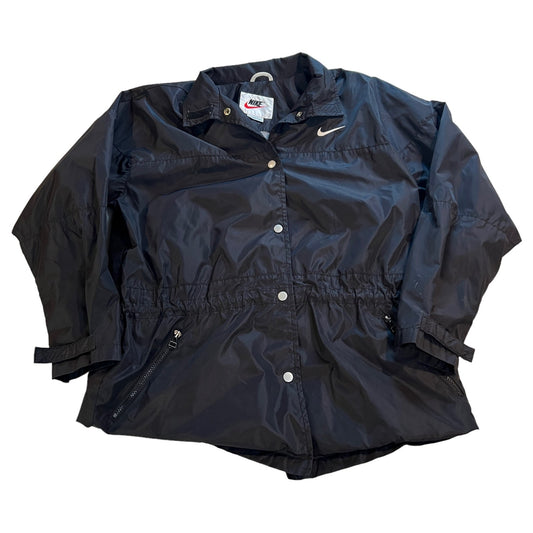 Nike Jacket Womens Medium Black Button Windbreaker Y2K Vintage Swoosh Nylon
