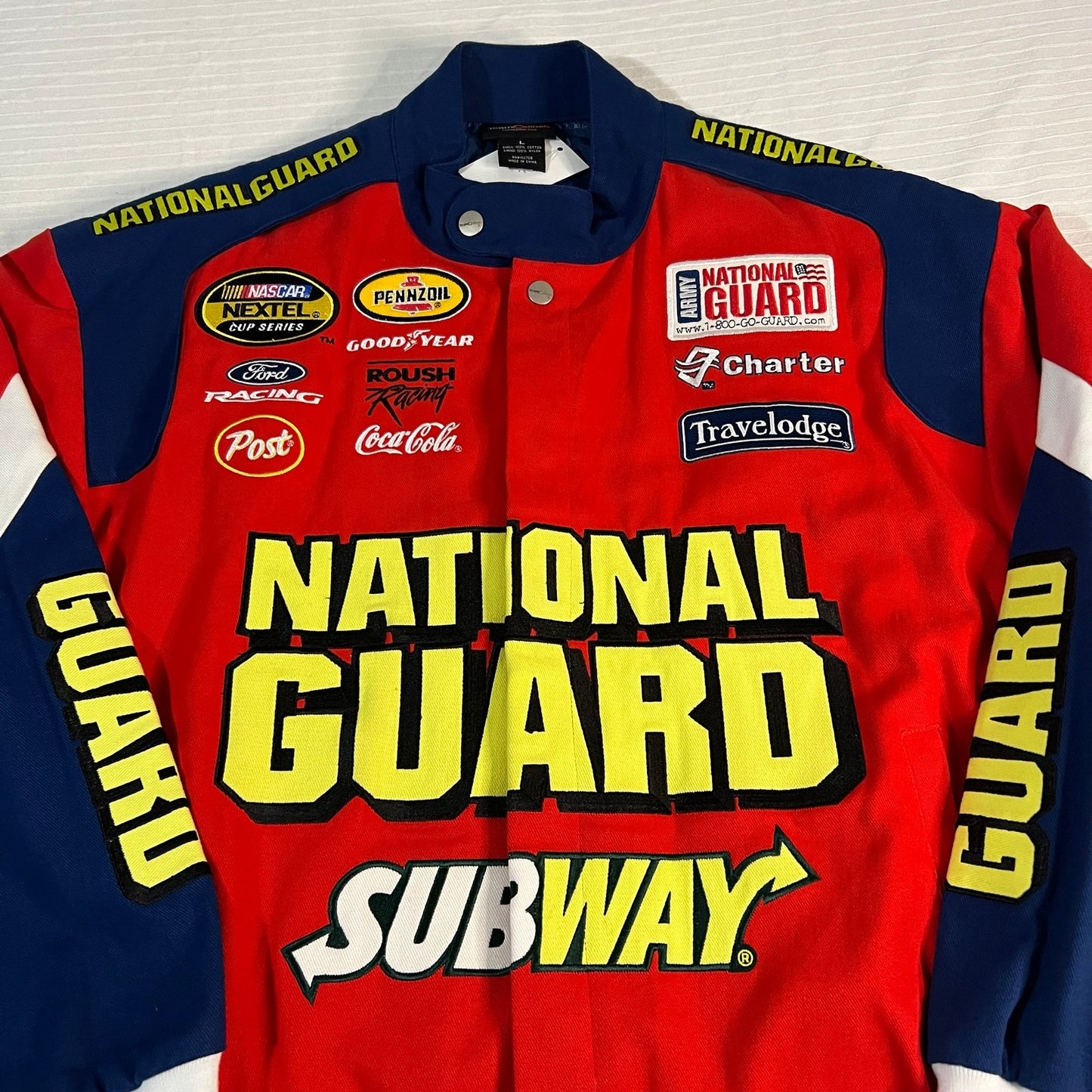 Vintage NASCAR Jacket Mens Large National Guard Subway Racing Team Caliber