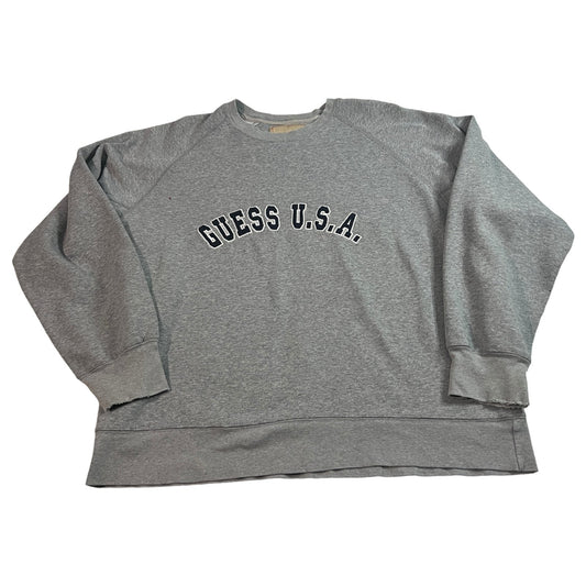 Vintage GUESS USA Sweater Mens Large Gray Pullover Crewneck Y2K Spellout