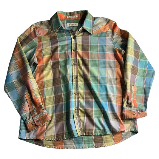 ORVIS Button Up Shirt Womens 16 Plaid Wrinkle Free Long Sleeve Western Flannel