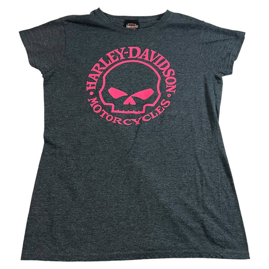 Harley Davidson Shirt Womans Large Short Sleeve Pink Gray Kansas City Motorcycle