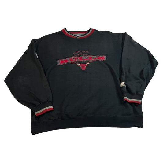 Vintage Chicago Bulls Sweater Mens Large STARTER Crewneck 90's Black Embroidered