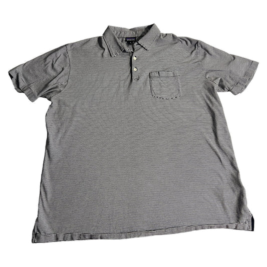 Patagonia Polo Shirt Mens XL Gray Short Sleeve Stripped Organic Cotton Pocket